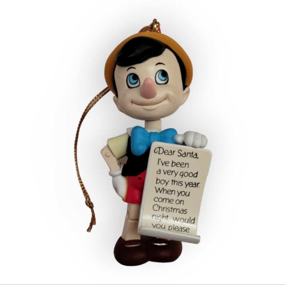 Vintage Grolier Disney Pinocchio-Script Christmas Night Holiday Tree Ornament
